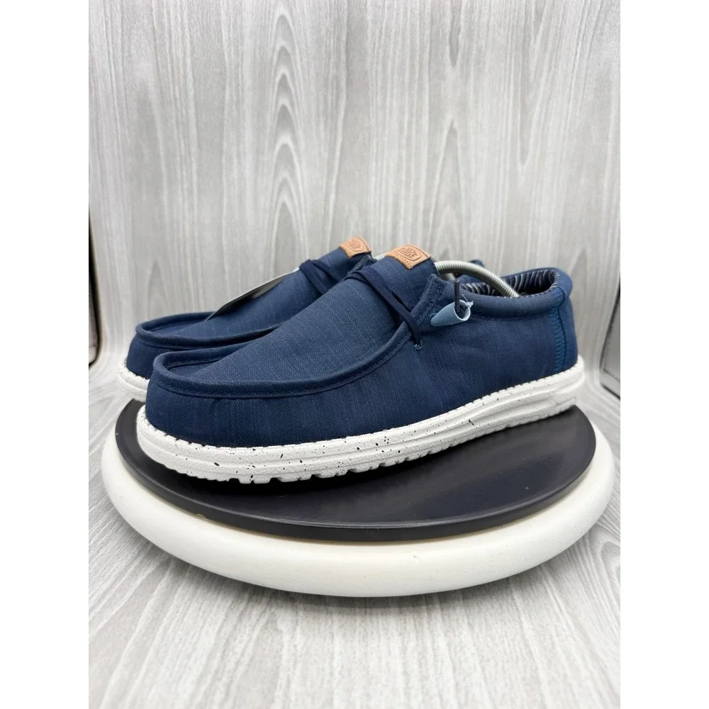 Hey Dude Wally Elevated Basics Mens Size 13 Navy Casual Slip On Canvas Shoes